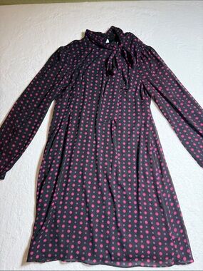 The Limited Black Tie Neck Dress with Pink and Purple Polka Dots
